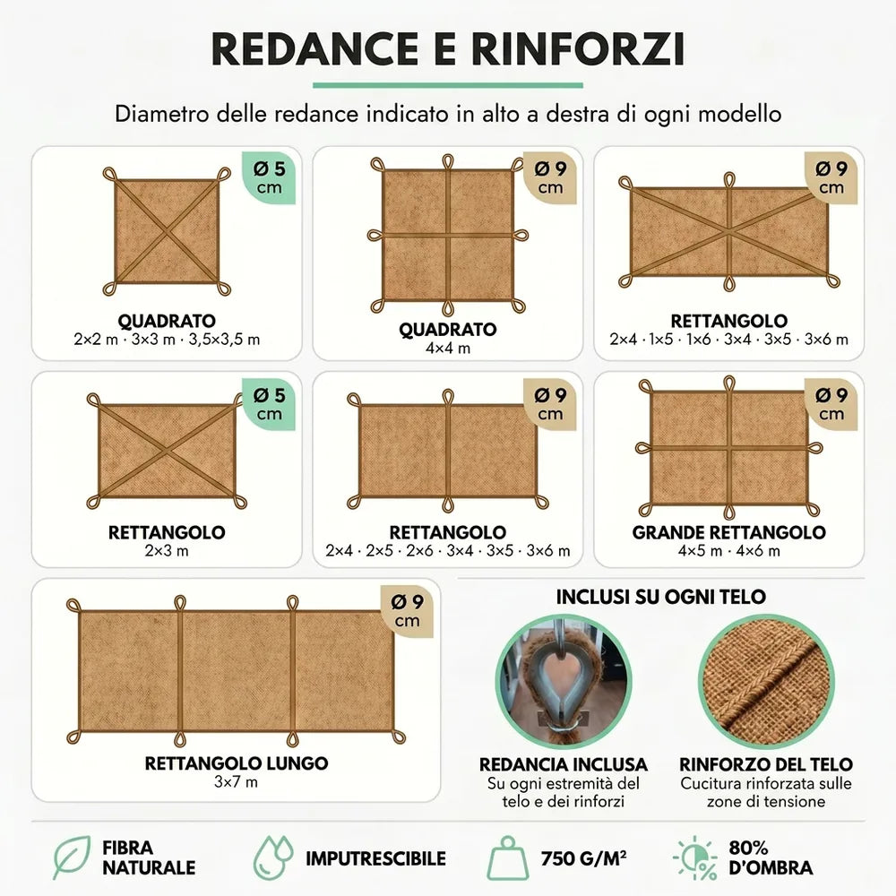 Rete ombreggiante in fibra di cocco