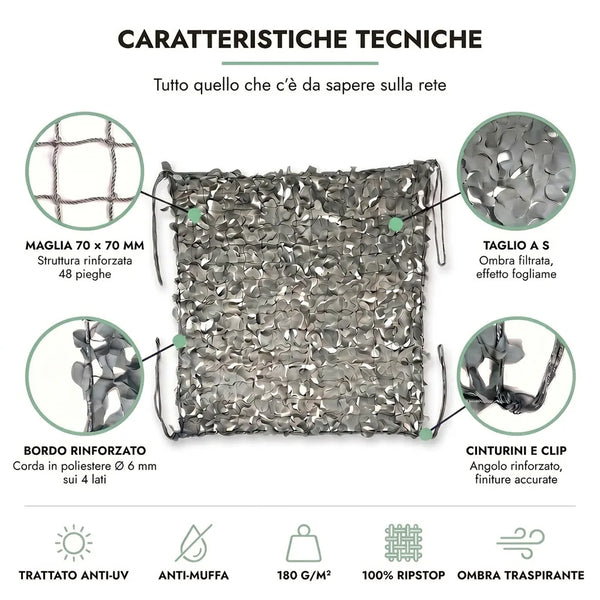 Scheda tecnica rete mimetica triangolare grigia