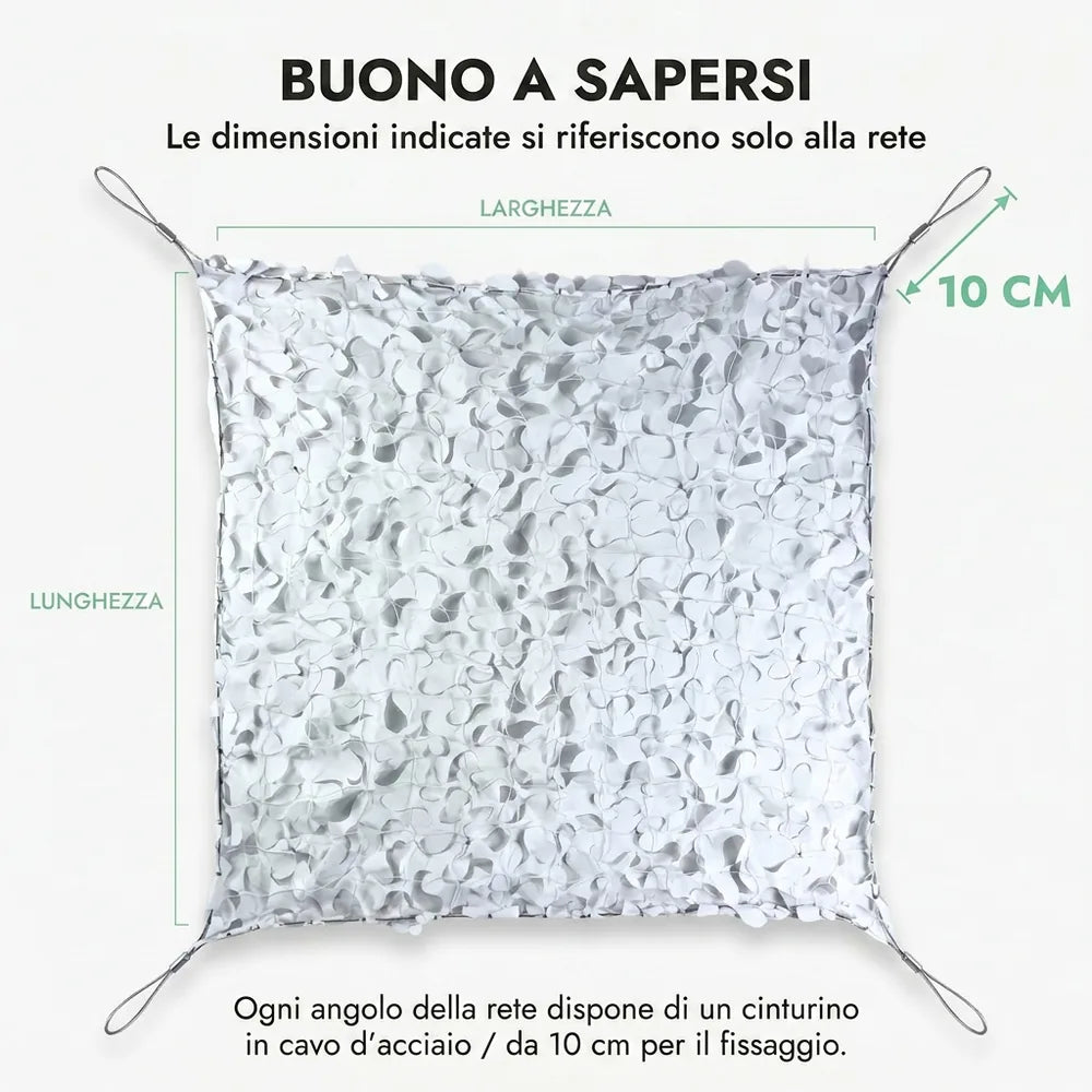 Rete mimetica rinforzata con cavo d’acciaio